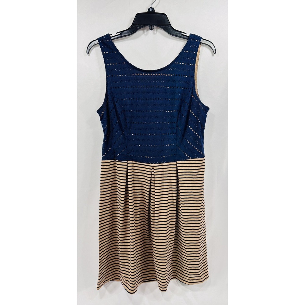 City Trends Dress Women's Size 13 Tan Brown‎ Navy Sleeveless Fit & Flare